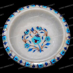 Marble fruit bowl, Turquoise Inlay Bowl, floral gemstone bowl, Center Piece bowl, Serving bowl, Pietra Dura Art, Table bowl for home decor