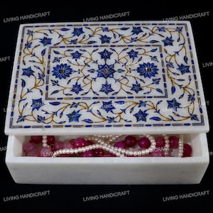 Marble Jewelry Box, Semi Precious Stone Inlay Box, Floral Stone Art, Luxury Storage Box, Unique Gift for Her, Pietra Dura Box
