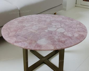 Rose Quartz Coffee Table, Rose Quartz Side Table Top, Quartz Center Table, Gemstone Table Top, Pink Stone Table Top