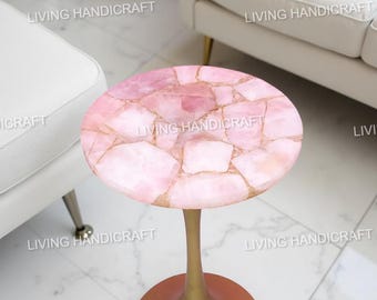 Rose Quartz Side Table Top, Quartz Center Table, Gemstone Table Top, Pink Stone Table Top, Quartz Coffee Table