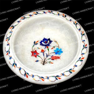 Marmor Inlay Trockenobstschale, florale Edelsteinschale, Mittelstückschale, Servierschale, Pietra Dura Art, Tischschale für Wohndekor, Tischdekor