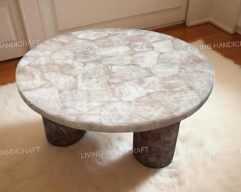 Rose Quartz Coffee Table, Rose Quartz Center Table, Quartz Side Table, Gemstone Table Top, Pink Stone Table Top