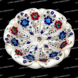 White Marble fruit bowl, Marble Lotus bowl, Center Piece bowl, Serving bowl, Pietra Dura Art, Table Bowl, Unique Shape Bowl, Table Decor