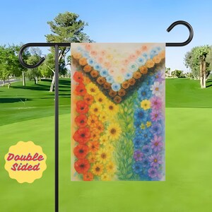 LGBTQ+ Pride Garden Flag, Rainbow Flower Yard Decor, Floral Progressive Pride Flag, Progress Pride Outdoor Banner, Gay Yard Flag, Gift Idea