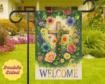 Welcome Spring Cross Floral Cross Welcome Garden Flag: Christian Spring Decor - Etsy