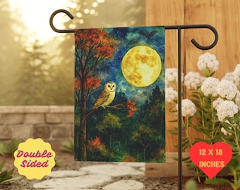 Bandera de jardín de búho y luna: decoración otoñal para Halloween