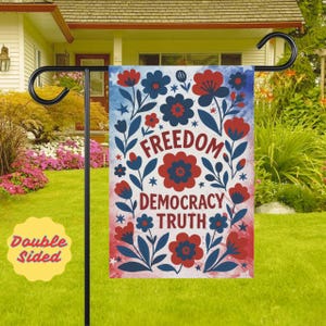 Subtiele anti-troef FDT-tuinvlag: Freedom Democracy Truth tuindecoratie