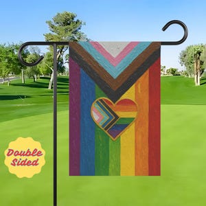 LGBTQ Progress Pride Garden Flag, Heart Rainbow Yard Decor, Inclusive Outdoor Flag, Pride Month Yard Flag, Welcome, LGBTQ Flag, Gift Ideas