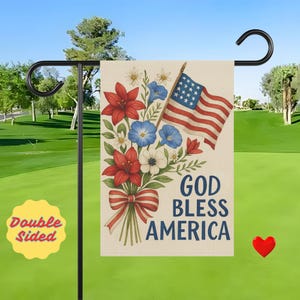 God Bless America Garden Flag, Patriotic Floral Yard Decor, 4th of July Outdoor Banner, American Flag Porch Sign, Summer USA Flag, Gift idea