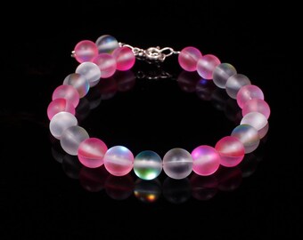 Natural Aura Quartz Rainbow Bracelet,Healing Crystal Jewelry, Valentine Gift