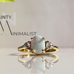 1.5ct Opal Engagement Ring Vintage Rose Gold Wedding Ring Sterling Silver Oval Opal Ring Unique October Birthstone Anniversary Birthday Gift