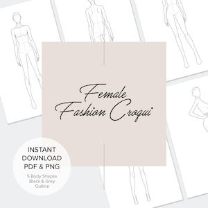 Female Fashion Croquis Printable Template | Slim Medium Woman Body for Fashion Illustration and Sketch book | PDF & PNG