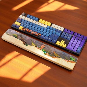 Dinosaur Themed Resin Wrist Rest for Mechanical Keyboards | Handmade Ergonomic Keyboard Armrest with Prehistoric Scene for Desk Setup