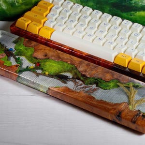 Beetle Walnut Resin Wrist Rest with Clear Base, Handmade Wooden Keyboard Accessory for Nature-Inspired Office and Gaming Setups