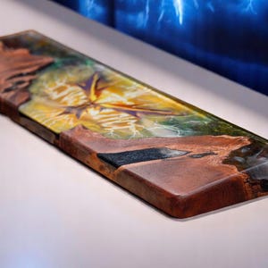 Zapdos-Inspired Walnut Wood Wrist Rest, Handcrafted Keyboard Support with Lightning Bird Design for Custom Desk Setup and Gamers