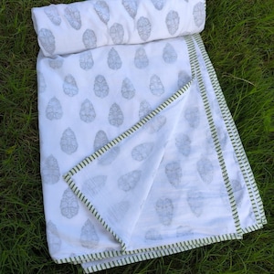 Handblock Printed Cotton AC Dohar, Handmade Dohar, Lightweight Summer Quilt, Traditional Indian Block Print Bedding Blanket |