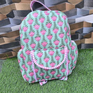 hand made cotton quilted bagpack, lightweight travel & school bag, handmade shoulder backpack.