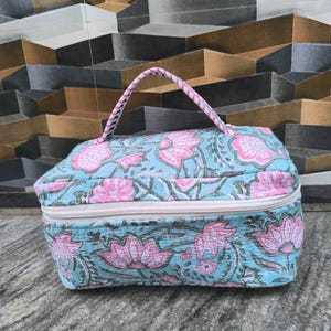 indian block print large makeup bag for girls & women , cosmatic bag, vanity bag ,block print toiletry bag ,makeup storage case