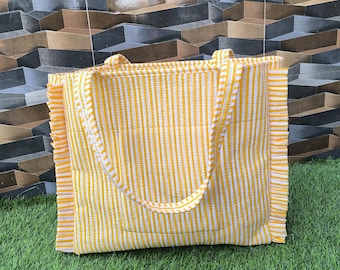 Handmade Cotton Quilted Tote Bag: Handmade Ruffle travel shopping Shoulder Bag