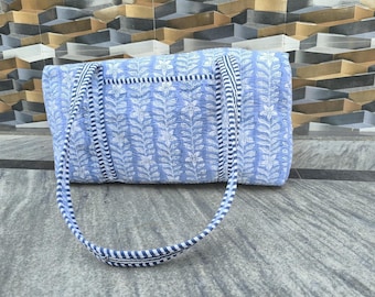 Block print Quilted Fabric Weekender Bags For Women  Gifts Handmade Colorful Travel Overnight Bag.
