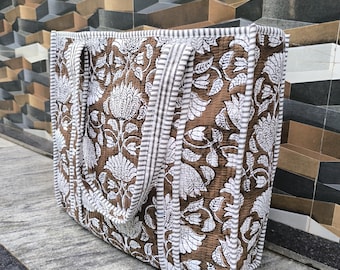 Hand Block Blumendruck Baumwolle gesteppte Einkaufstasche, handgemachte Schulter für Einkaufen und Geschenk SIE