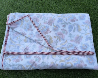 Hand block printed cotton dohar, Indian floral reversible quilt, summer throw