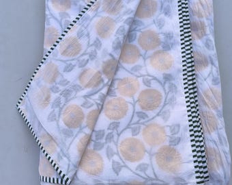 Hand Block Print Cotton Dohar, Reversible Floral printed AC Blanket,summer quilt