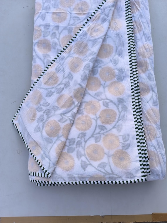 Hand Block Print Cotton Dohar, Reversible Floral printed AC Blanket,summer quilt