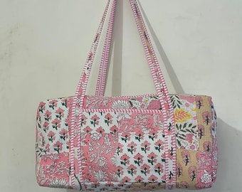 Große Patchwork Quilted Duffle Bag, Handgefertigte Baumwolle Overnight Taschen Dekorative Blumendruck Schulter Reisegeschenk Für Ihre Freunde