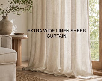 Extra brede transparante linnen gordijnen, neutrale beige boho boerderijgordijnen