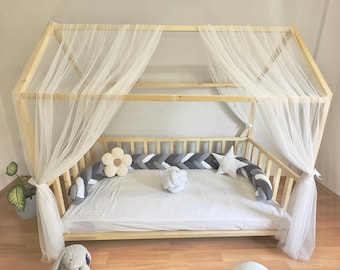 Montessori Floor Bed Frame with Optional Canopy, Toddler House Bed