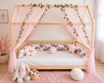 Montessori Floor Bed Frame with Optional Canopy - Toddler House Bed