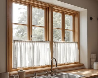 Tende da caffè in lino trasparente: decorazione per finestre di cucine in stile rustico, design leggero e arioso