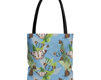 Botanical Butterfly Tote Bag: Floral Garden Reusable Shopping Bag