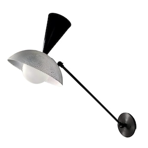 Bonbott Orbit Arm Wall Light – Modern Vintage Brass Sconce, Long Arm Adjustable Wall Lamp, Black White Mid Century Light Fixture