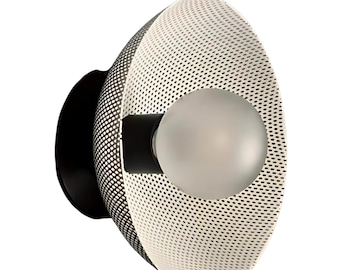 Bonbott Nova White Wall Light – Modern Brass Sconce with Frosted Globe, Vintage Perforated Metal Lamp, Minimal Wall Lighting Fixture