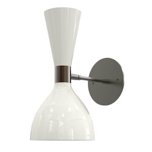 Bonbott Roma White Wall Sconce – Mid Century Modern Brass Wall Light Fixture, Vintage Retro Lamp for Bedroom, Hallway, or Living Room