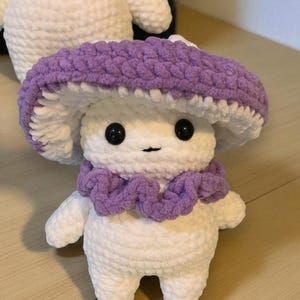 Crochet Mushroom Plushie: Handmade Amigurumi Kawaii Doll with Purple Hat