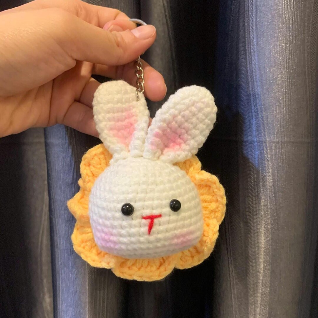 Handmade Crochet Bunny Keychain Plush, Cute Amigurumi Rabbit Bag Charm ...