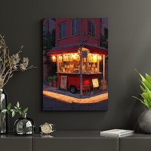 Cozy Japanese Street Food Cart Print - Anime Night Market Poster | Digital Download | Warm Urban Wall Art | Japan Street Scene