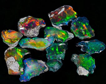Lote de ópalo negro etíope en bruto: Ópalo de fuego sin tallar para joyería, 10 quilates. Ópalo Welo seco y sin cortar. Gema en bruto de calidad para joyería, ideal para lapidación y colección.