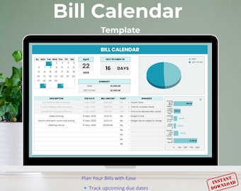 Google Sheets Bill Calendar Template With Payment Tracker Dashboard Charts Due Date Log and Editable Monthly Expense Sheet