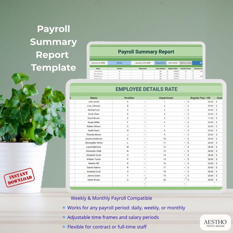 Excel Payroll Template With Employee ID Department Overtime ...