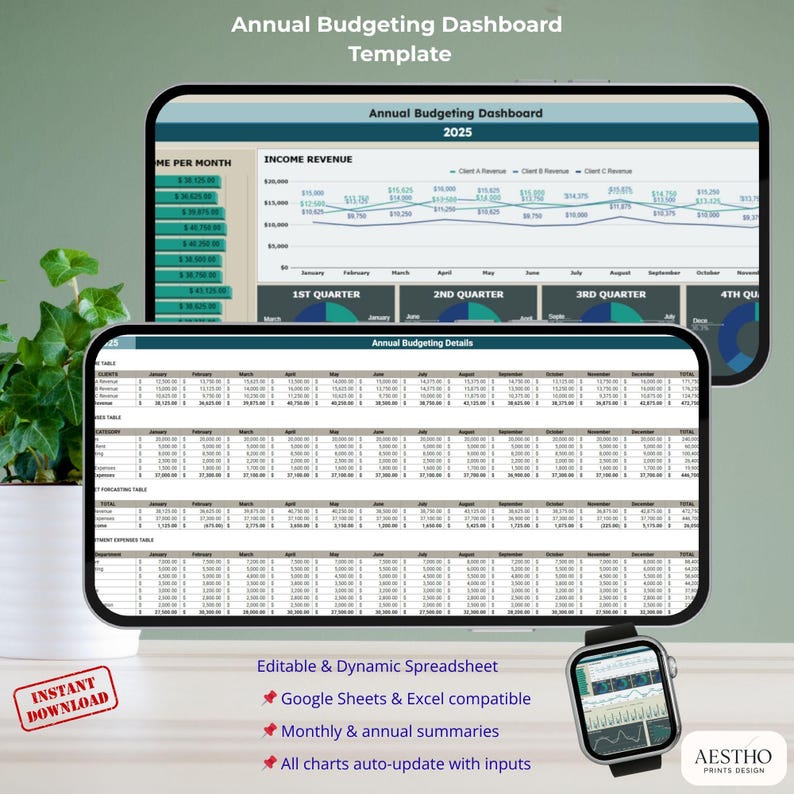 Google Sheets Budget Dashboard Template for 2025 and 2026 With Visual