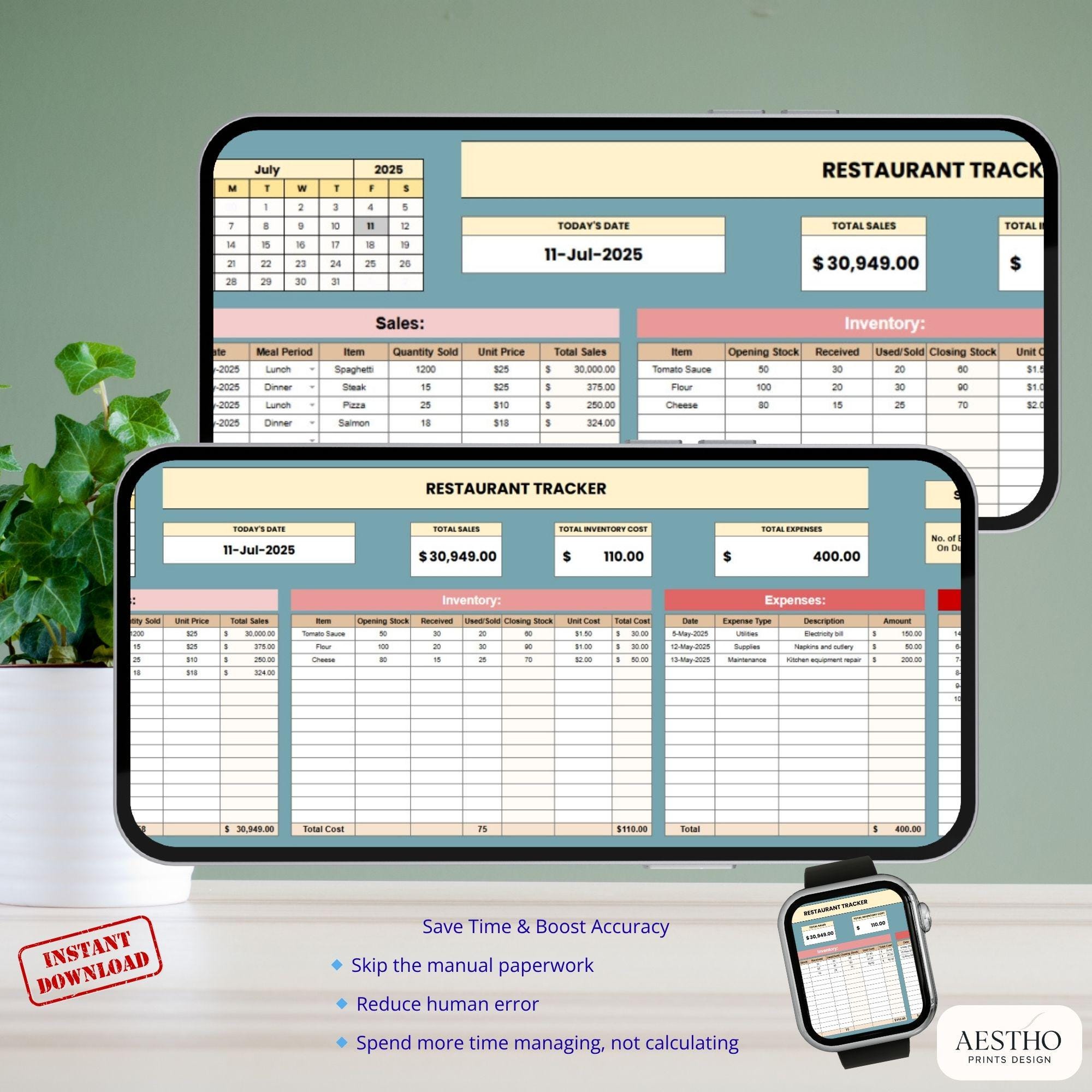 Google Sheets Restaurant Tracker Template With Sales Log, Inventory ...