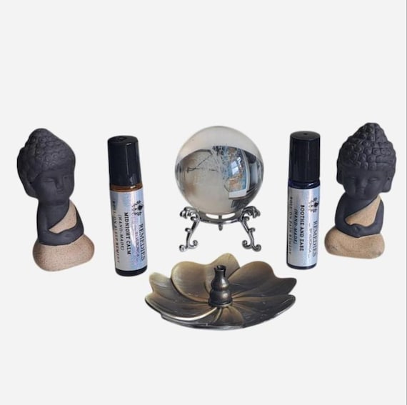 Buddha Statues, Crystal Ball, Incense Holder, Handmade Essential Oil Remedies Set