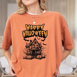 Happy Halloween, halloween party tee, cute spooky shirt, spooky season, haunted house, spooky house, halloween party tee, creepy shirts