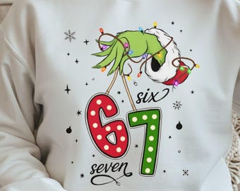 Christmas Character Six Seven Sweatshirt, 67 Trend Christmas Sweatshirt, Six Seven Holiday Tee, Funny Festive Christmas Sweatshirt
