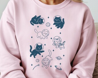 Cats in Space Sweatshirt, Funny Cat Sweatshirt, Aesthetic Graphic Retro Vintage Sweatshirt, Cat Lover Gift, Cat Sweatshirt