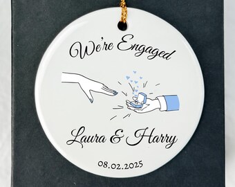 Personalized Engagement Ornament: Porcelain Keepsake Gift for Couple